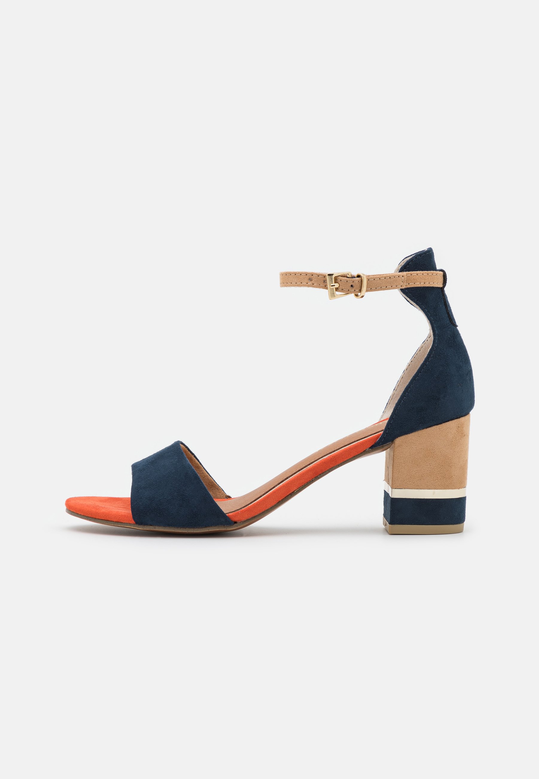 Marco Tozzi Navy tan Confort Boucle Talon Moyen Sandales Marco Tozzi Navy tan Confort Boucle Talon Moyen Sandales